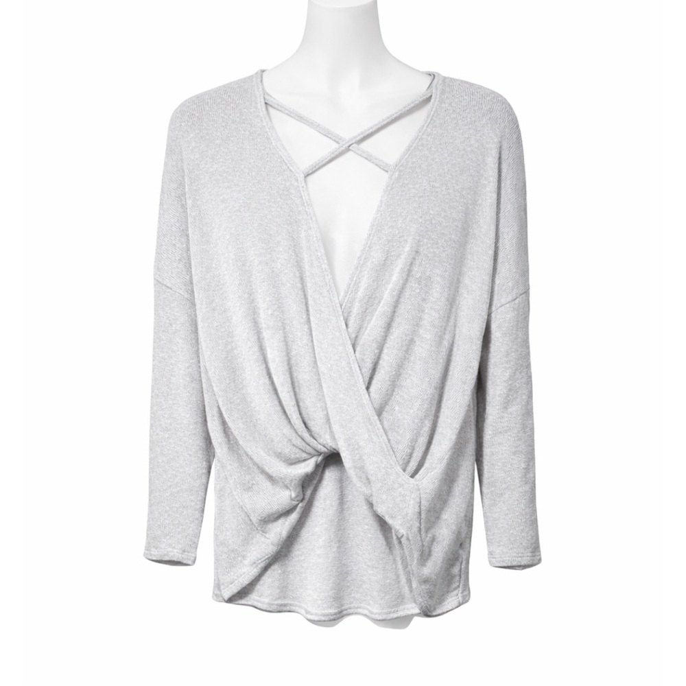 Design Lab Lord & Taylor Light Gray Drape Wrap Front Sweater